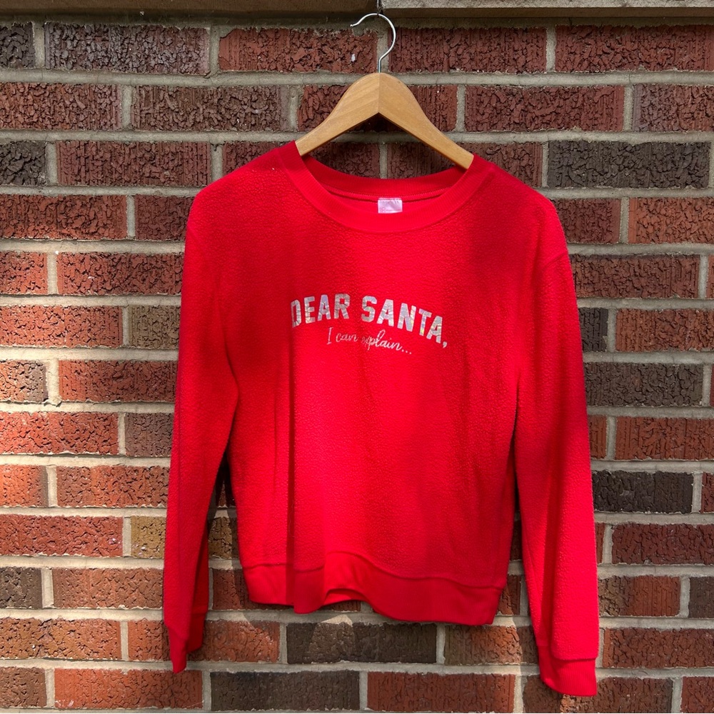No Boundaries Red Soft Silver Writing Dear Santa Long Sleeve Top